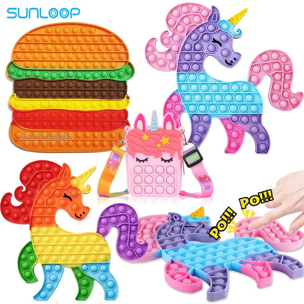 

Giant Fidget antistress toys 30cm Rainbow unicorn Bag Big push XXL Kids Burger figet Toy Simpl Dimmer stress Toy Children Gift