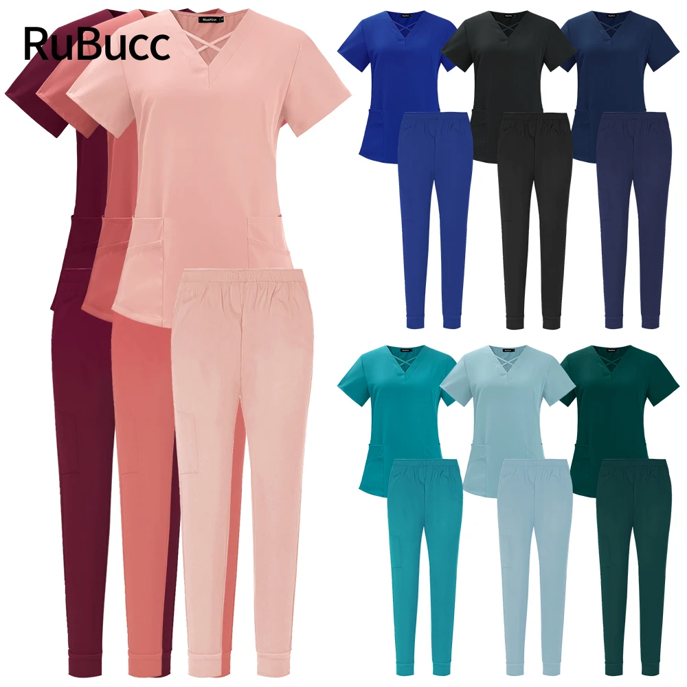 

Medical Uniform Nurse Women Scrubs Tops Short Sleeve Health Worker Working Uniform Pullovers Nursing Workwear Scrubs Accessories