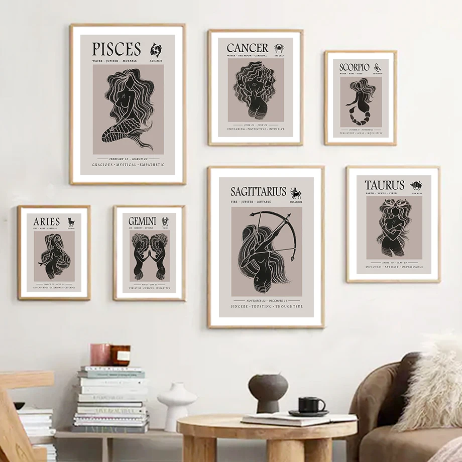 

12 знаков зодиака, Звездный знак, астрология, Скорпион, Лео, настенное искусство, холст, живопись, скандинавские плакаты и принты, настенные к...