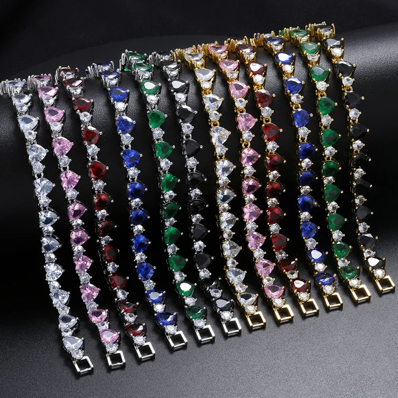 

ZHUKOU Gold color Luxury Tennis Bracelets Heart Bracelet for women Iced out Bracelet Women Jewelry Wholesale VL192
