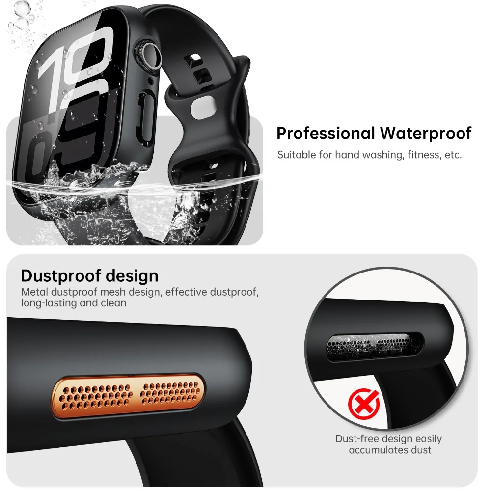 Фото Стекло + чехол для Apple Watch, 46 мм, 42 мм, 45 мм, 44 мм, 41 мм, 40 мм, водонепроницаемая жесткая защитная пленка для экрана ПК для iWatch 10 9 8 7 6 5 4 SE №4