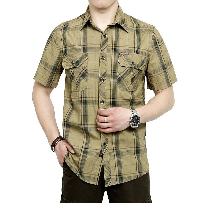 

Hot sale Outdoor Large size M~5XL Men Shirts Short sleeve Chemise Homme 100% Cotton Sports Camping Climbing Tactics Army shirts