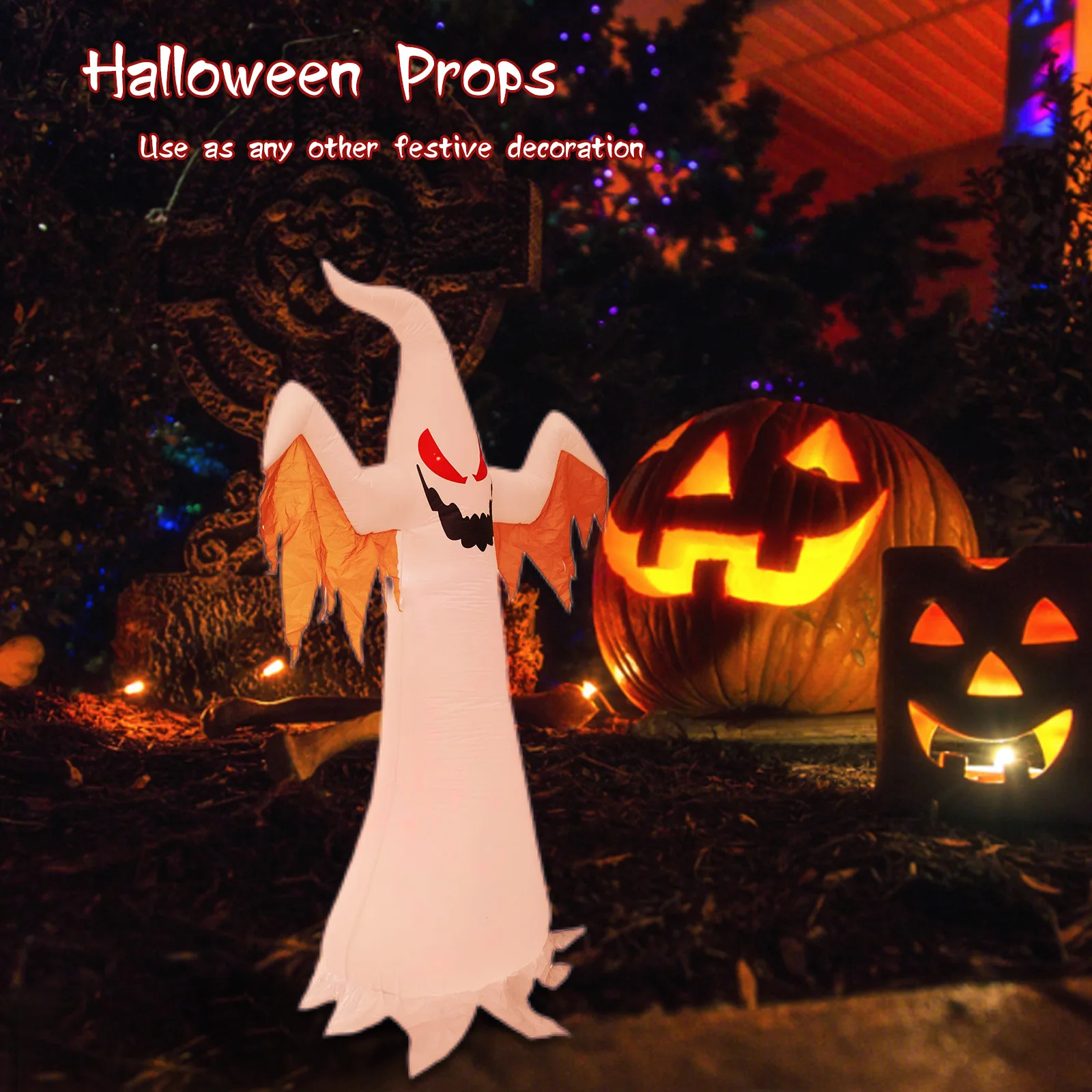 

Надувной Призрак с пламенсветильник, страшный реквизит 2,4 м, костюм призрака, дом с привидениями для вечеривечерние, сада, Хэллоуин