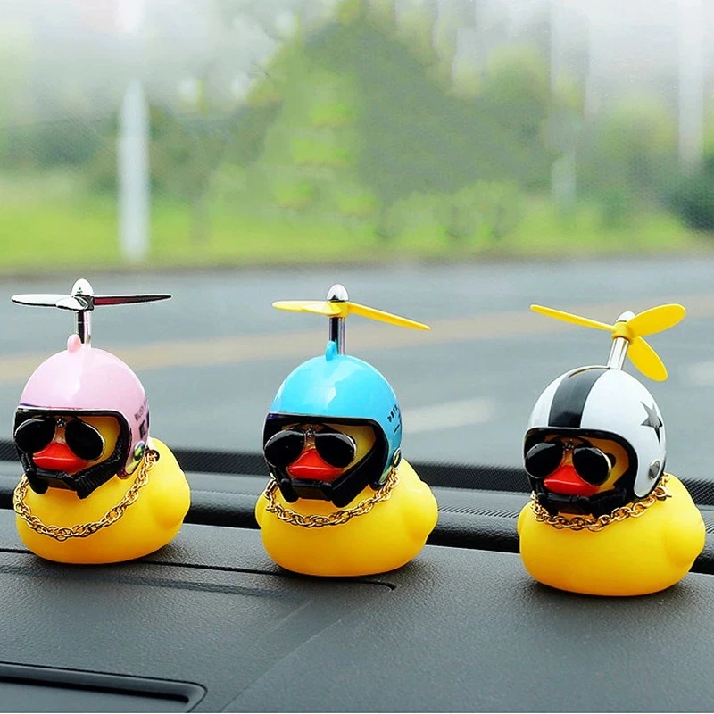 

Car Cute Little Yellow Duck With Helmet Propeller Wind-breaking Wave-breaking Duck Auto Internal Decoration Without Lights Toys