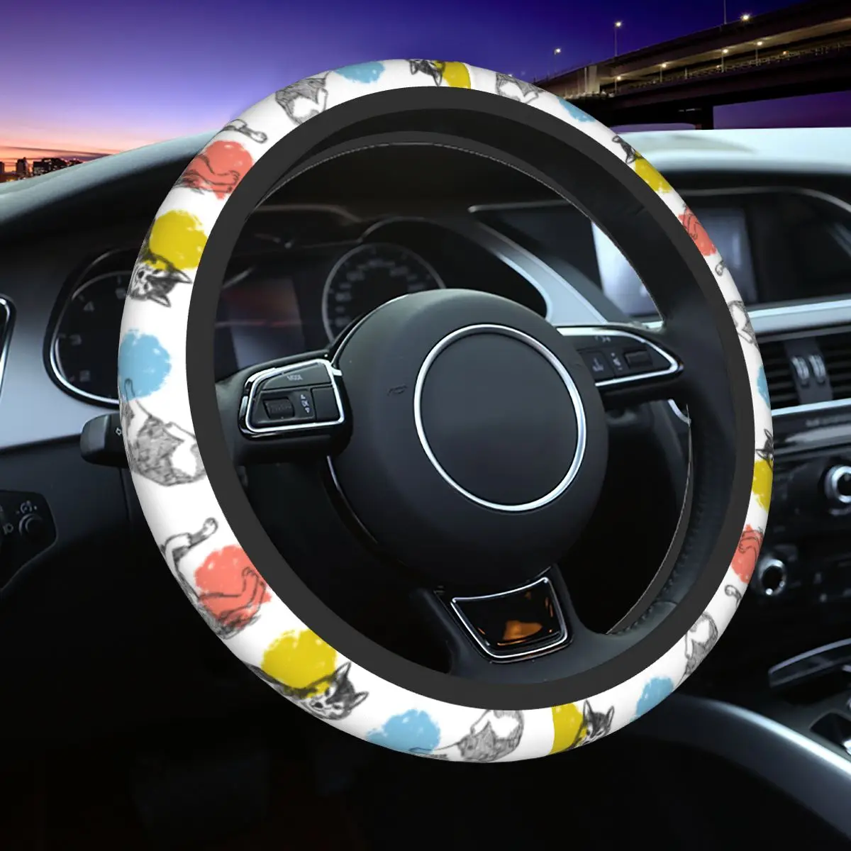 

Pattern With Cute Husky Circles Car Steering Wheel Cover 37-38 Anti-slip Dog Steering Wheel Protective Cover Car Accessories