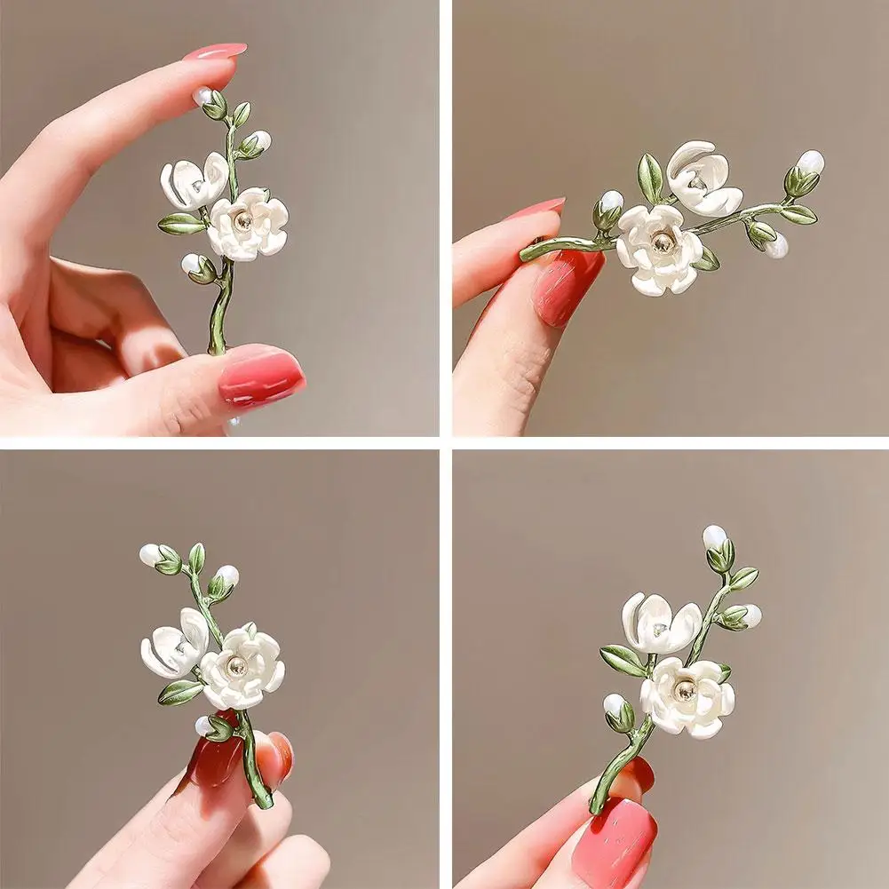 Эмалированная Брошь В Виде Цветка магнолии Альба для женщин свадебная Банкетная