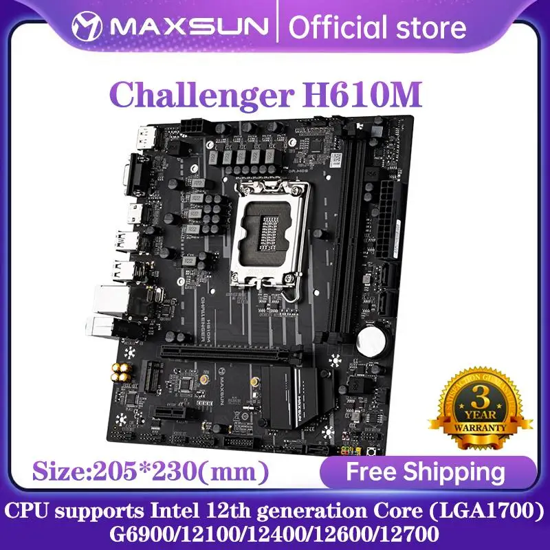 

Материнская плата MAXSUN Challenger H610M SATA с поддержкой Intel 12-го поколения Core LGA1700 двухканальный DDR4