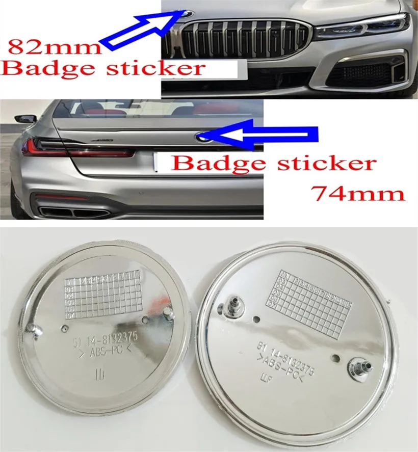 

2pcs/set��74mm+82mm)Car Emblem Badge Hood Front Rear Trunk Logo For E46 E39 E38 E90 E60 F10 F90 Z4 X5 X6 51148132375 Accessorie