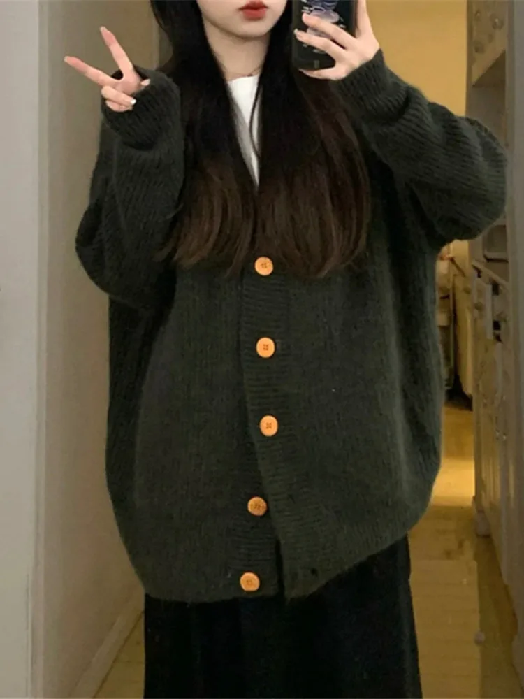 

Кардиган женский вязаный, свободный свитер, однобортный мягкий Повседневный трикотажный кардиган с V-образным вырезом, модные топы