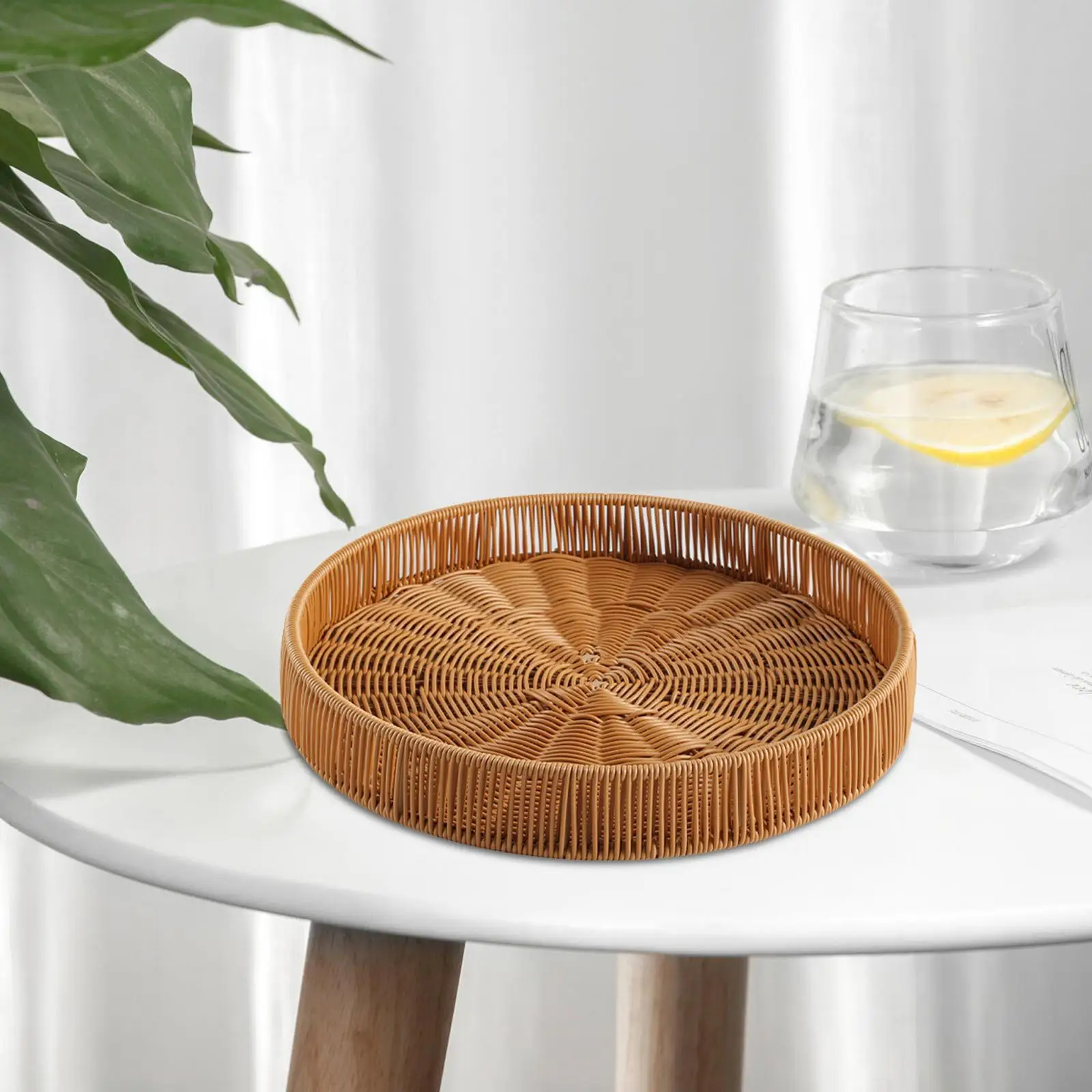 

Imitation Rattan Tray Round Hand Woven Serving Tray for Breakfast Bread