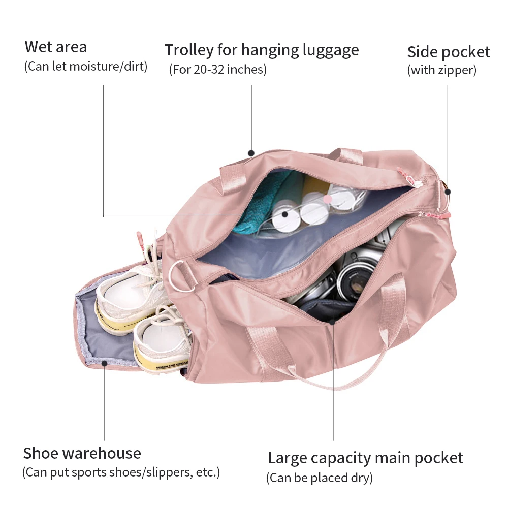 Outdoor Waterproof Nylon Sports Gym Bags Men Women Training Fitness Travel Handbag Yoga Mat Sport Bag with Shoes Compartment