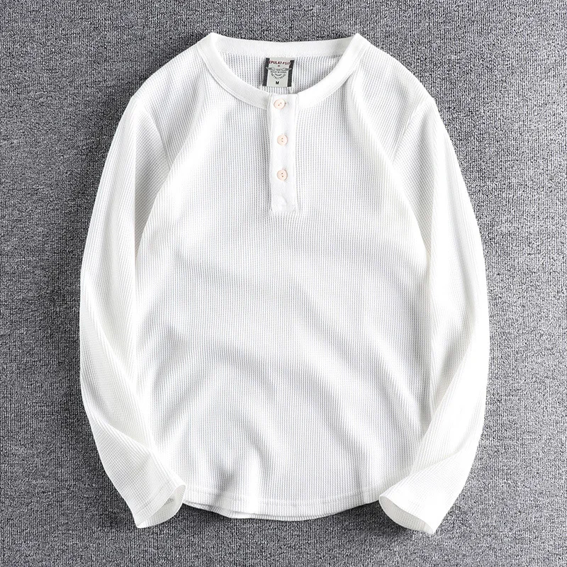 Мужская хлопковая футболка с вафельным воротником в стиле ретро - купить по