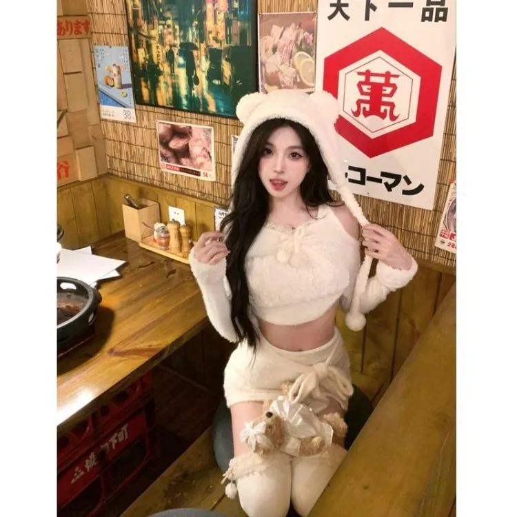 Женский комплект из трех предметов Топ с длинным рукавом и бантом овечьей шерсти