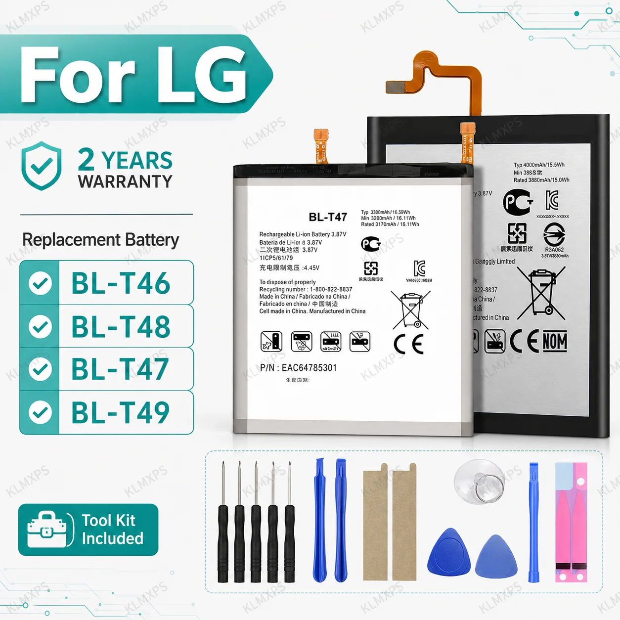 Фото Аккумуляторы BL-T47, BL-T46, BL-T49, BL-T48 для LG V60 ThinQ, Stylo 6, K510, K51S, LM-Q730MM, LM-K410BMW, набор инструментов для ремонта телефонов, запасные части №1