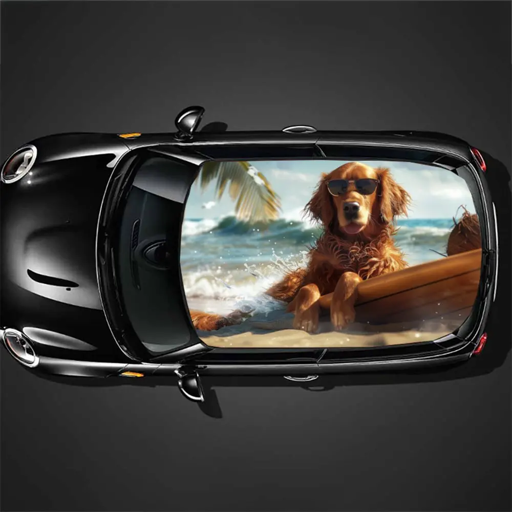 Морская волна отпуск собака принт наклейка на крышу автомобиля обертка для гонок