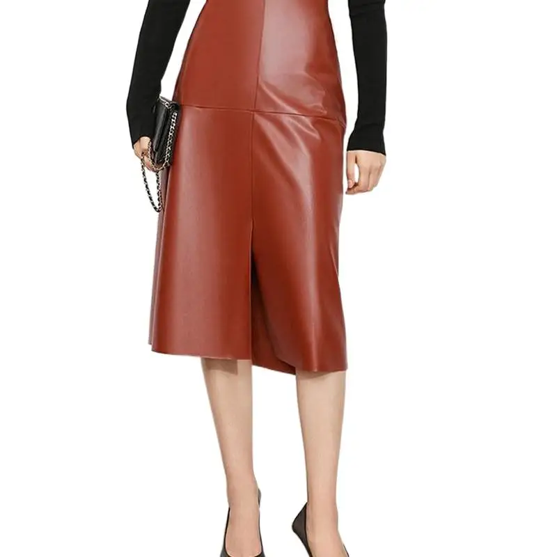 

Minimalism Skirt For Women Fashion High Waist Aline Skirts Office Lady Mid Length Skirt Female Leather Skirt