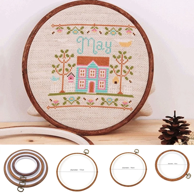 

3pcs/set Wooden Embroidery Hoops Frame Set Cross Stitch Hoop Ring Imitated Circle Set Display DIY Needlecraft Sewing Tools