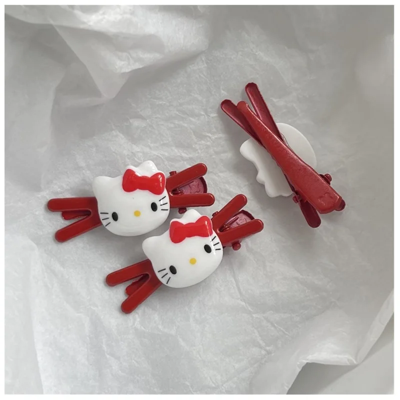 

Cute Hello Kitty Retro Hairpin Cartoon Hairpin Girl Heart Sweet Side Clip Kawaii Red Sanrio Accessories Girl Birthday Gift
