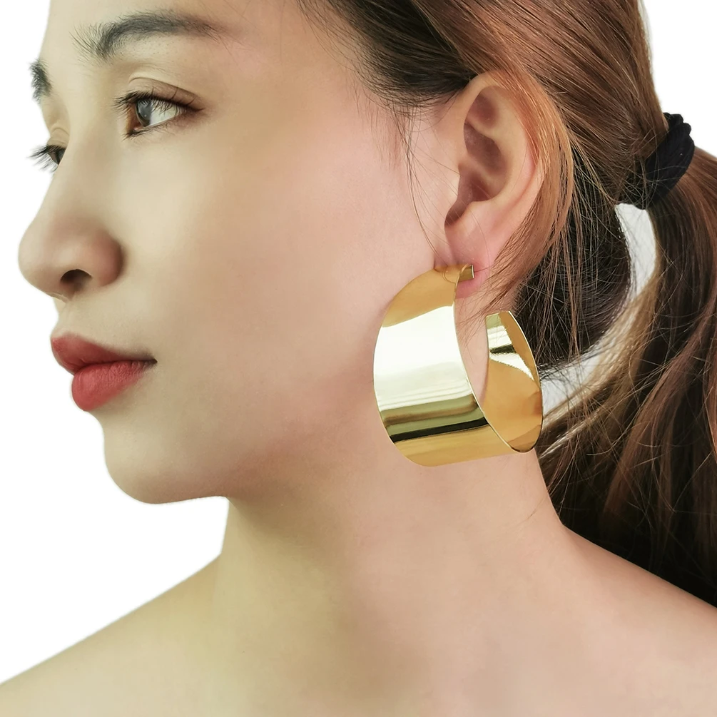 

MANILAI 5.5cm Wide Shining Metal Big Hoop Earrings Women Large Alloy Dangle Statement Round Earring African Gold Color Jewelry