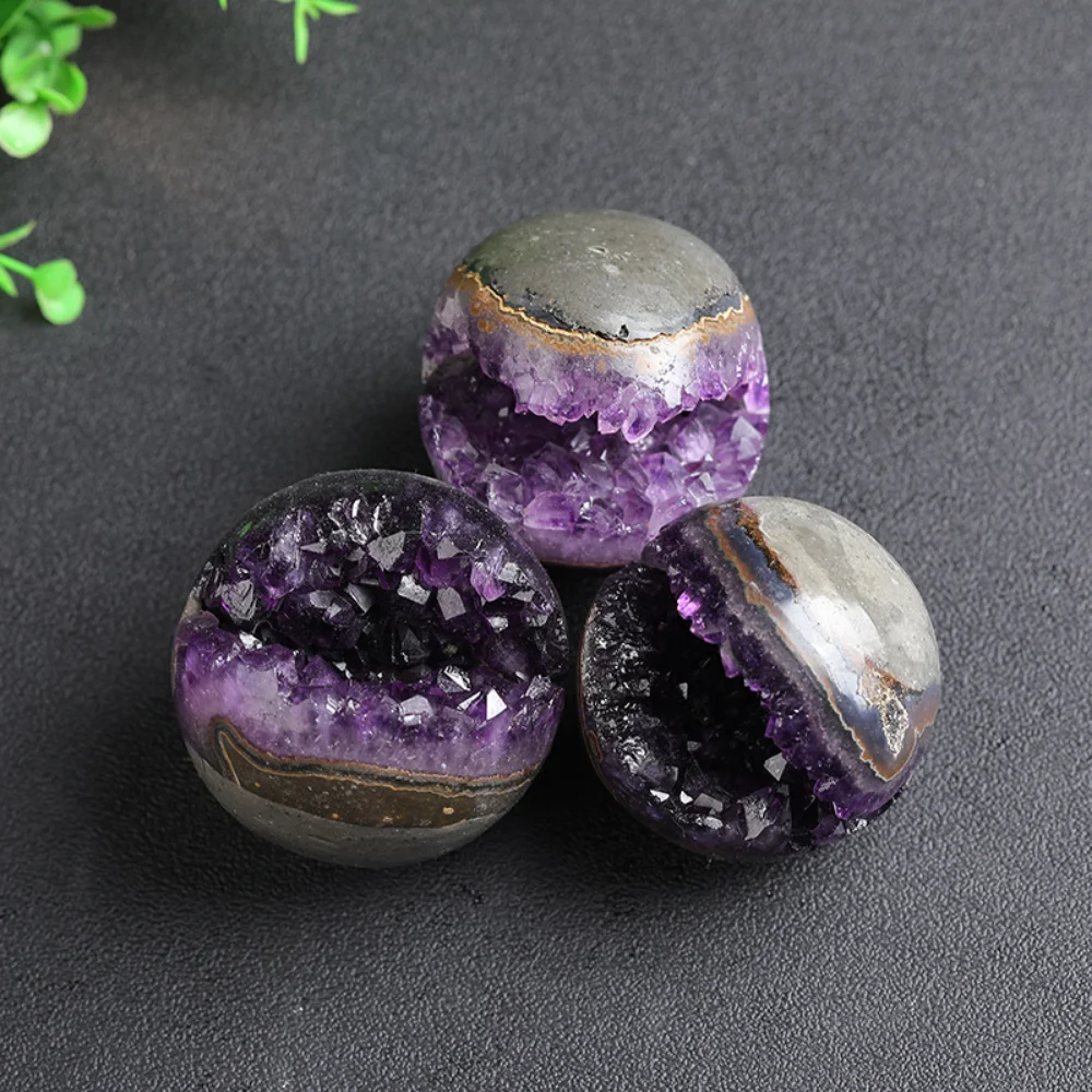 

Natural Amethyst Geode Quartz Cluster Crystal Ball Specimen Reiki Energy Cave Feng Shui Divination Lucky Wealth Home Decoration