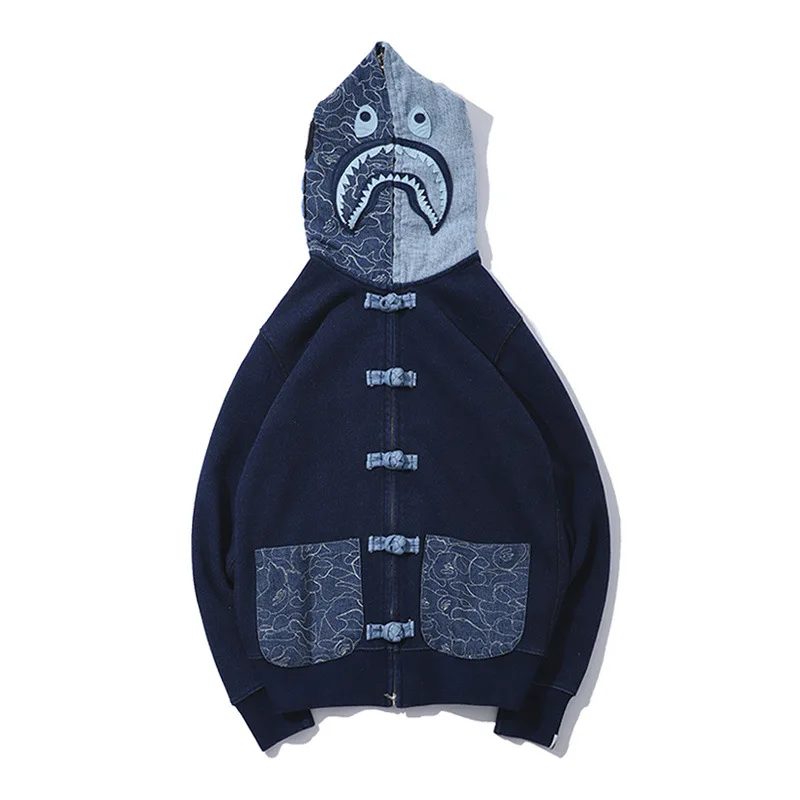 

Купальная одежда для пар BAPE азиатского размера, новый стильный джинсовый кардиган фэн-шуй в стиле Тан, свитшот на пуговицах, куртка