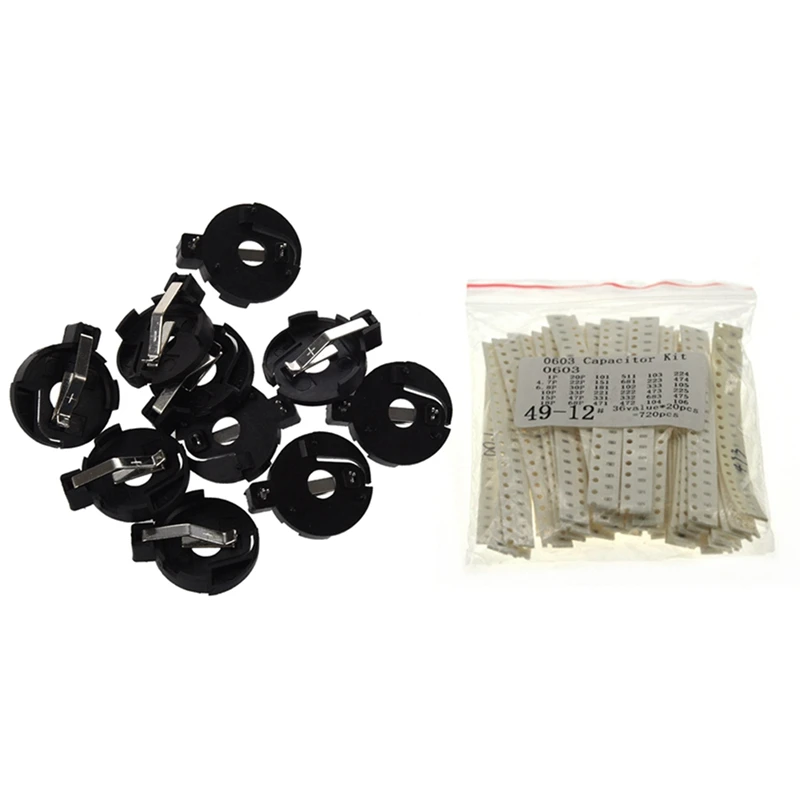 

10x CR2016 2025 2032 Coin Cell Button Battery Holder Socket & 720x 0306 SMD Capacitor Kit Assorted Kit 1PF-10UF