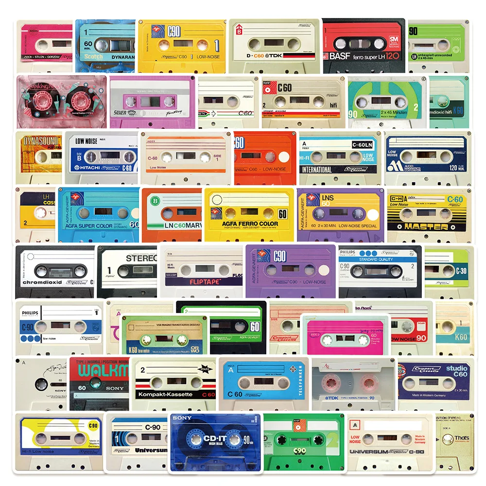 

50 шт., мини-магнитофон в мультяшном стиле, серия граффити, наклейки, подходят для шлема, настольного украшения стены, наклейки «сделай сам»