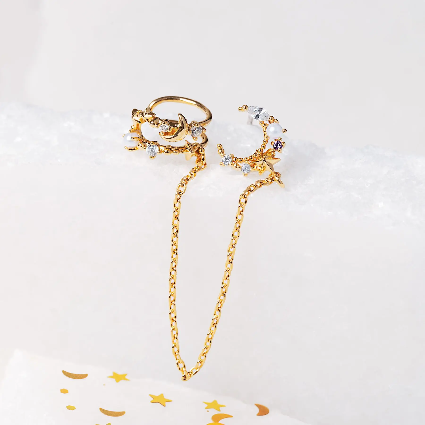 New Ins Star Moon Zircon Stud Earring For Women Cute Gold-plated Personality Tassel Ear Clips Earrings Fashion Aesthetic Jewelry