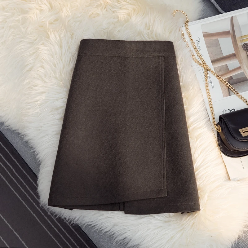 

2022 Autumn Winter Women's New High Waist Thicken Skirts Female Woolen Irregular Skirts Ladies Solid Color Mini Skirts P942