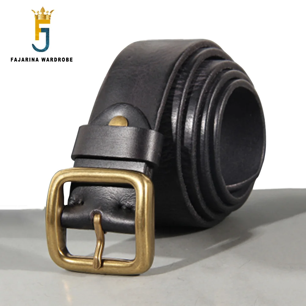 FAJARINA Top Quality Men‘s Retro Cowhide Leather Belts Solid Pure Cow Skin Brass Pin Buckle Metal Belt for Men 3.8cm N17FJ886