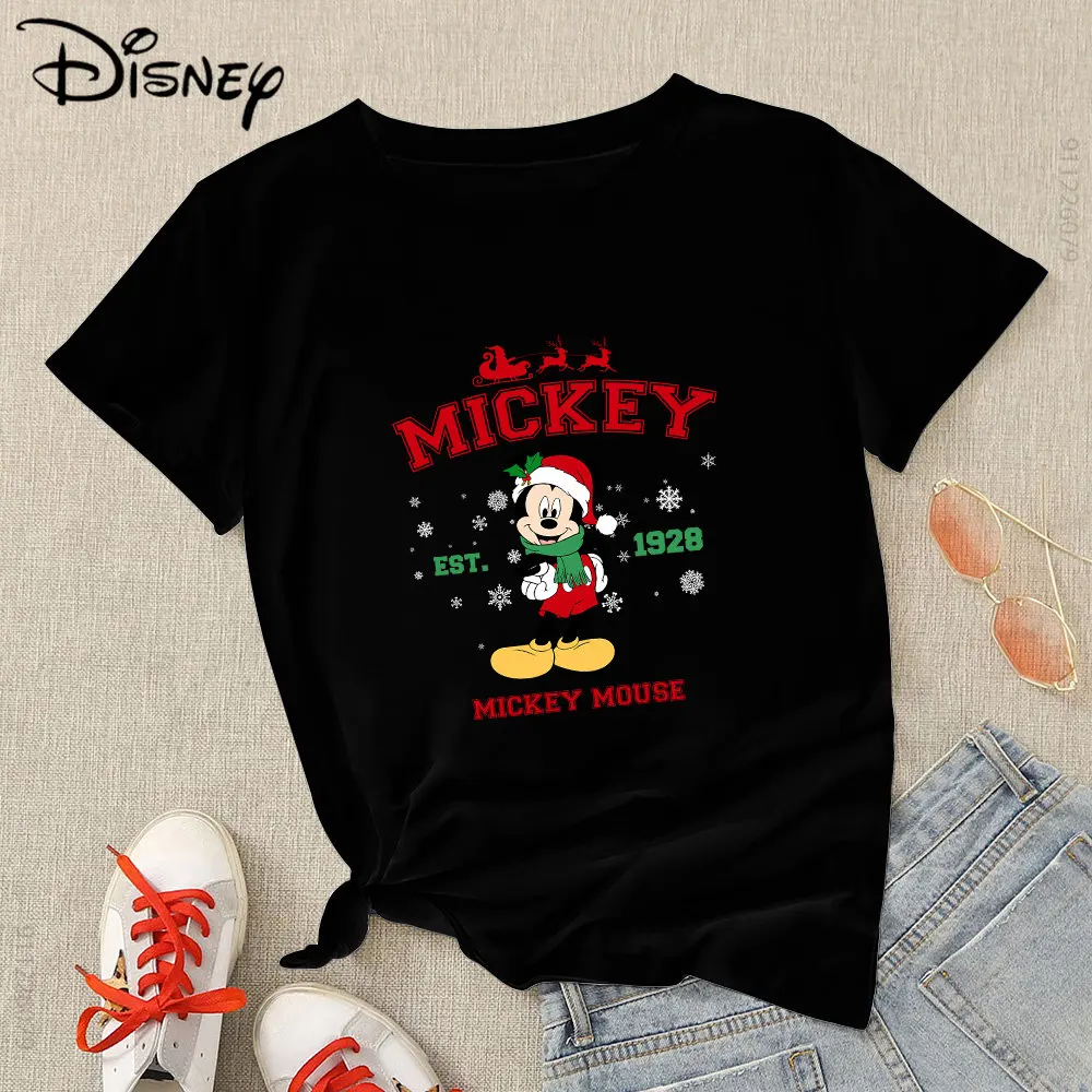 

Disney Mickey Mouse Christmas Aesthetic Ropa Mujer Short Sleeve Black Spain Fashion Women Blouses 2022 Xmas Harajuku T-shirts