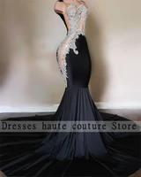 luxury appliques mermaid black girl prom dress 2022 o neck sleeveles evening dresses party gowns robe de soir%c3%a9e femme
