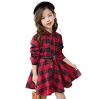 Платье для девочек, платье с клетчатым узором для детей, повседневное детское платье для девочек, детская одежда на весну и осень, с бесплатным поясом