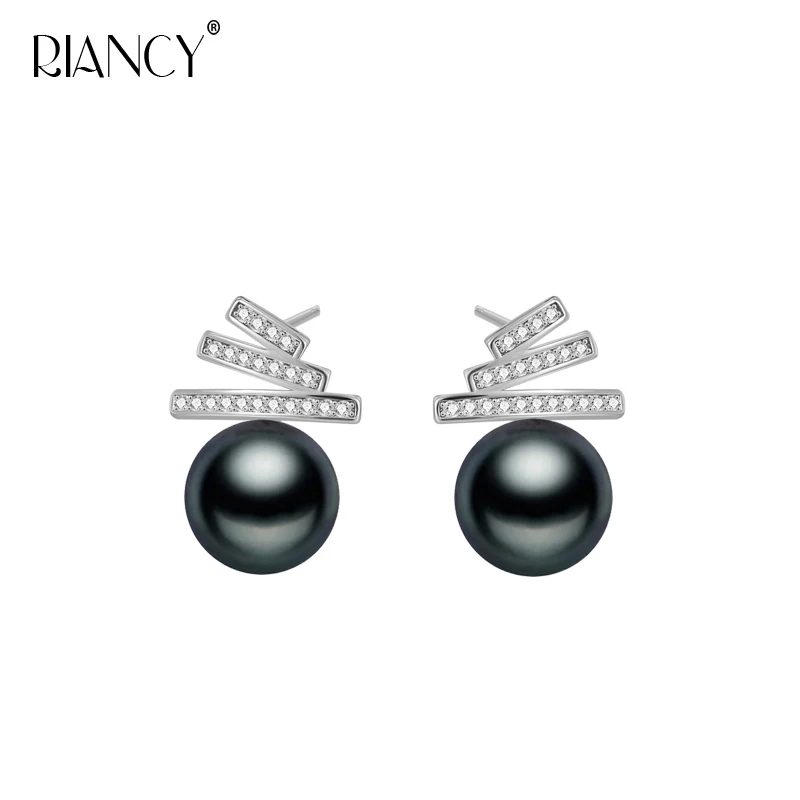 

Real 925 Silver Earring With Pearls For Women,Black Stud Freshwater Pearl Earrings Wedding Mom Daughter Birthday Gift