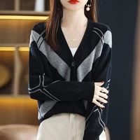 sweaters womens slim fit knit coats 2022 autumn cotton knitted single button v neck cardigan jumper jerseys short sweater woman