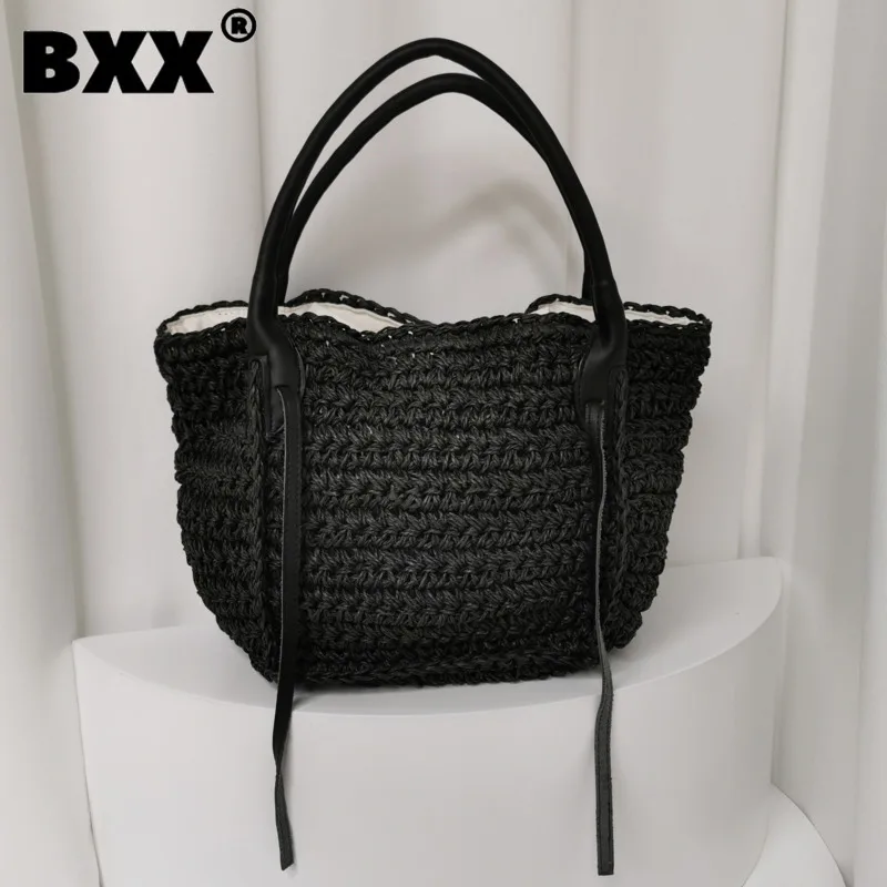 

[BXX] Woven Hollow Out Simple Handbag Beach Vacation Protable Bag Fashion New 2023 Shoulder Underarm Solid Color Bags 8AB445