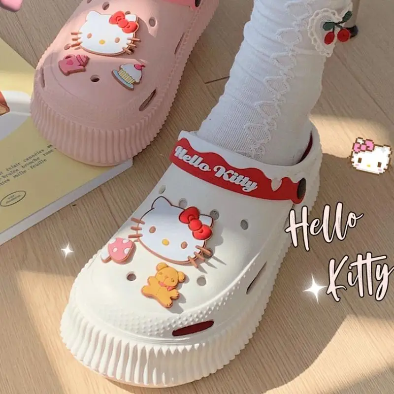 Женские шлепанцы Hello Kittys Kuromi Kawaii, Мультяшные шлепанцы Cinnamoroll Sanrios, мягкие пляжные шлепанцы Crocss, летняя Уличная обувь из ЭВА, подарок для девочек