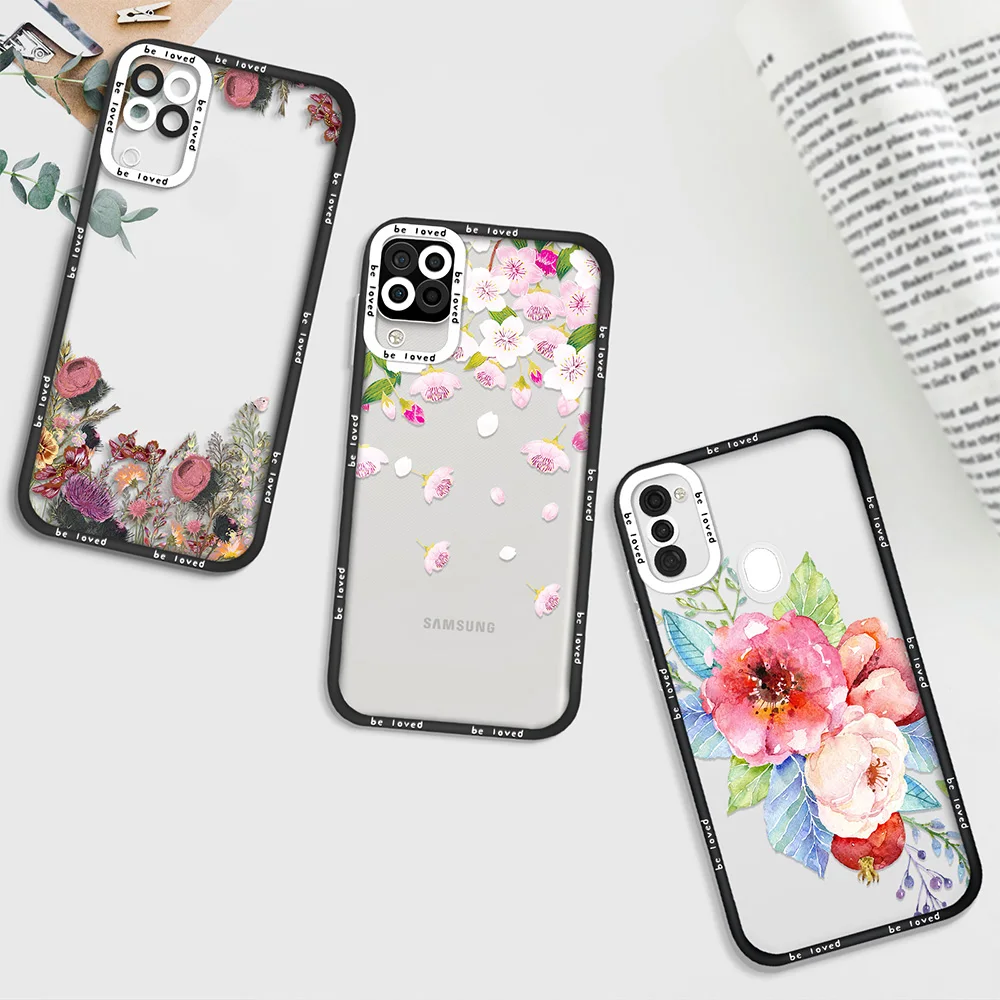 

Clear Phone Case for Samsung A11 A12 A71 A21S A32 4G A52 A52S A53 5G A72 S22 Plus S22Ultra Fashion Flower Coque Soft Back Cover