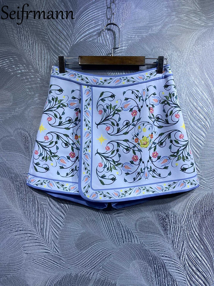 

Шорты Seifrmann женские с завышенной талией, Модные Дизайнерские приталенные Короткие штаны в стиле пэчворк с цветочным принтом, лето