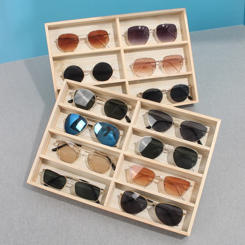 Solid Wood 8-grid Sunglasses Display Box 6-grid Removable Tray Sunglasses Storage Box Store Display