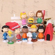 12pcs Snoopy Figure Doll Cartoon Charlie Brown Peanuts Comics Creative PVC Cake Decoration Car Ornament Child Birthday Gifts Hot