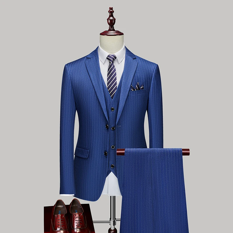 2023  New men's suit (suit + vest + trousers) fashion business British dress handsome banquet party slim casual three-piece set