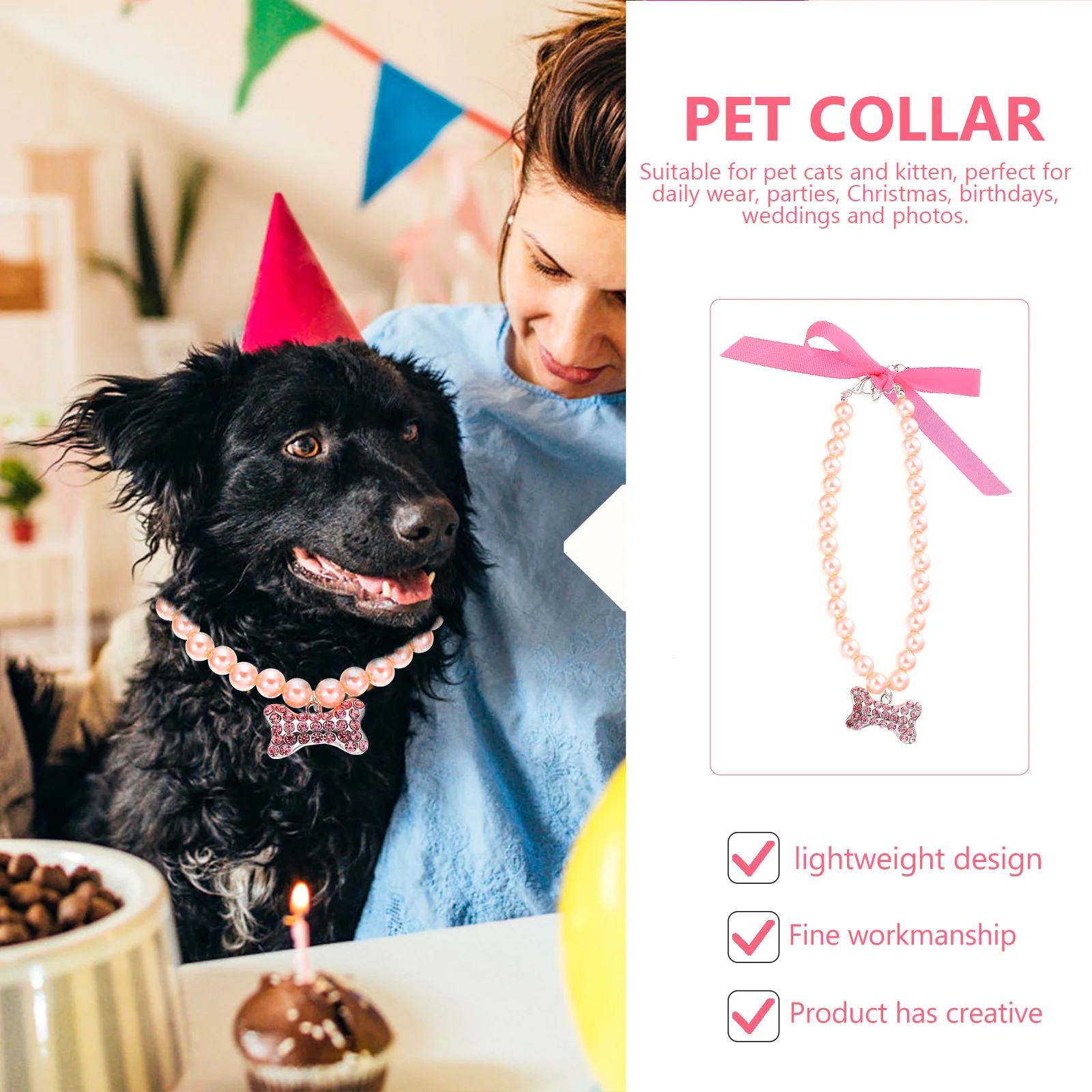 

Necklace Pearl Dog Collar Decorative Dog Pearl Necklace Small And Medium Dog Collar Pet Pearl Necklace for Kitten Puppy