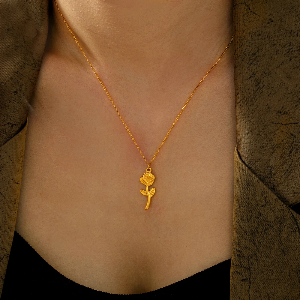 Ожерелье с кулоном в виде маленькой розы для женщин тонкие кубинские цепи из