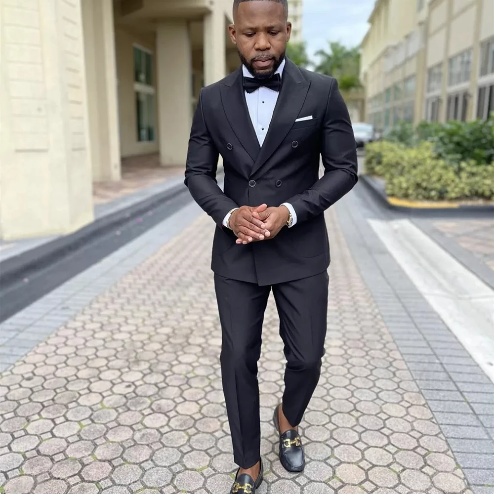 

Костюм мужской классический, двубортный пиджак и брюки, облегающий дизайнерский блейзер для работы и работы в офисе, платье для вечерние, черный цвет