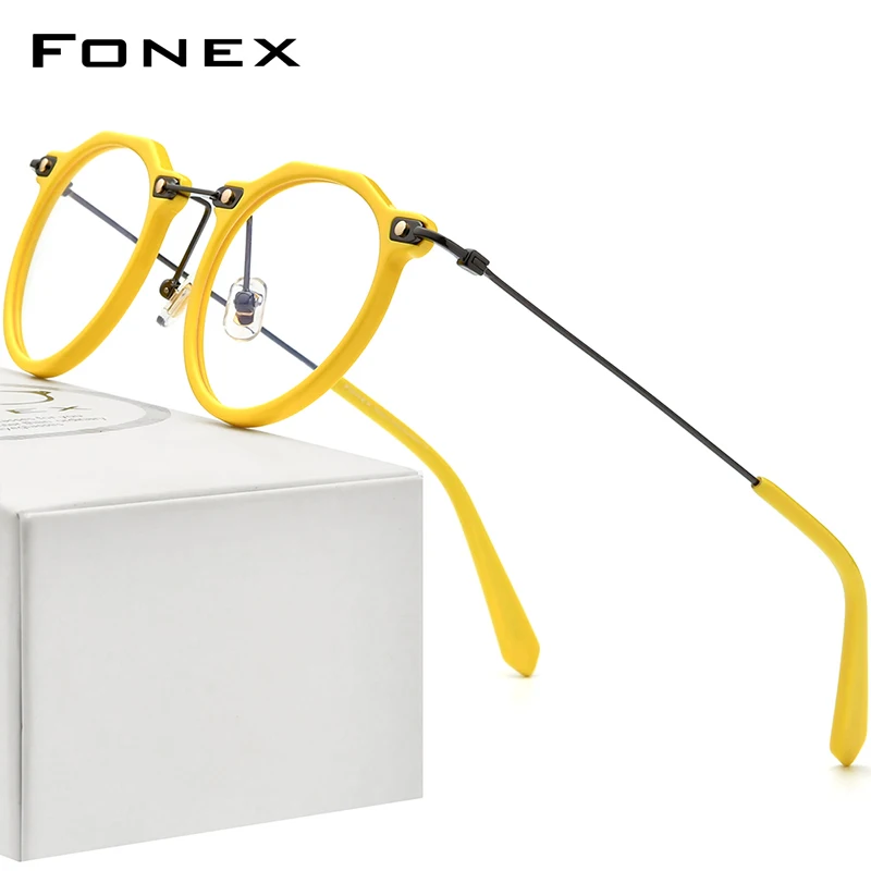 FONEX Acetate Titanium Glasses Frame Women 2022 New Retro Polygon Prescription Eyeglasses Men Optical Spectacles Eyewear F85738