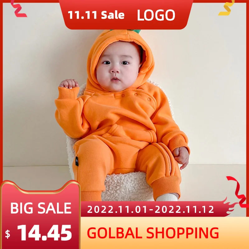 

Koread Autumn And Winter Clothes Baby Bodysuit Cute Carrot Fleece Romper With Hat For Boys Girls Infant Outing Jumpsuit Costumes