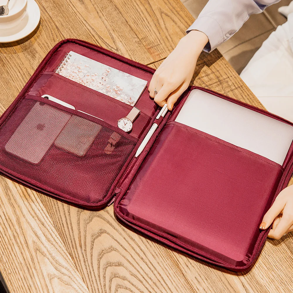 Portable Travel Briefcase Women Men's Document Bags Business Pouch Waterproof Worker Office Notebooks Pens Organizer Case