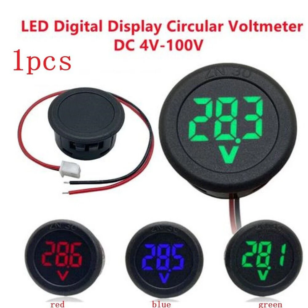 

DC 4-100V LED Digital Display Round Two-wire Voltmeter DC Digital Car Voltage Current Meter Volt Detector Tester Monitor Pane