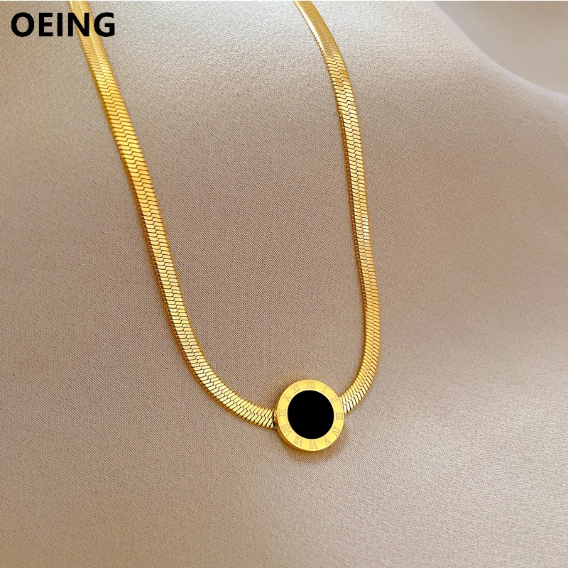 

OEING 316L Stainless Steel Gold Plated Roman Numeral Dial Pendant Necklace For Women New Trend Girls Clavicle Chain Jewelry Gift